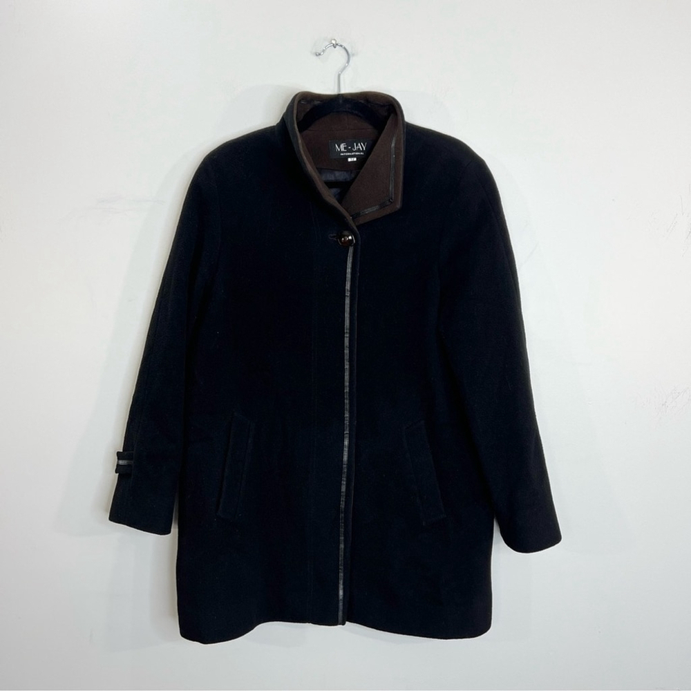 Vintage 90s Italian wool cashmere black brown mid length coat 12 - Picture 3 of 12